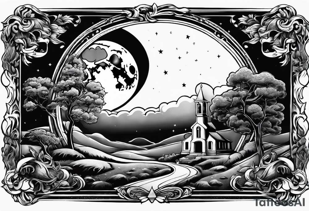 graveyard with moon tattoo idea