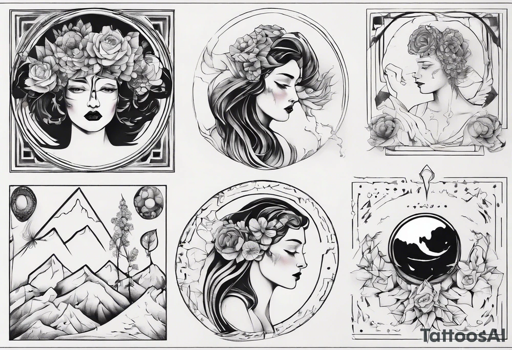 Persephone with mountains tattoo idea
