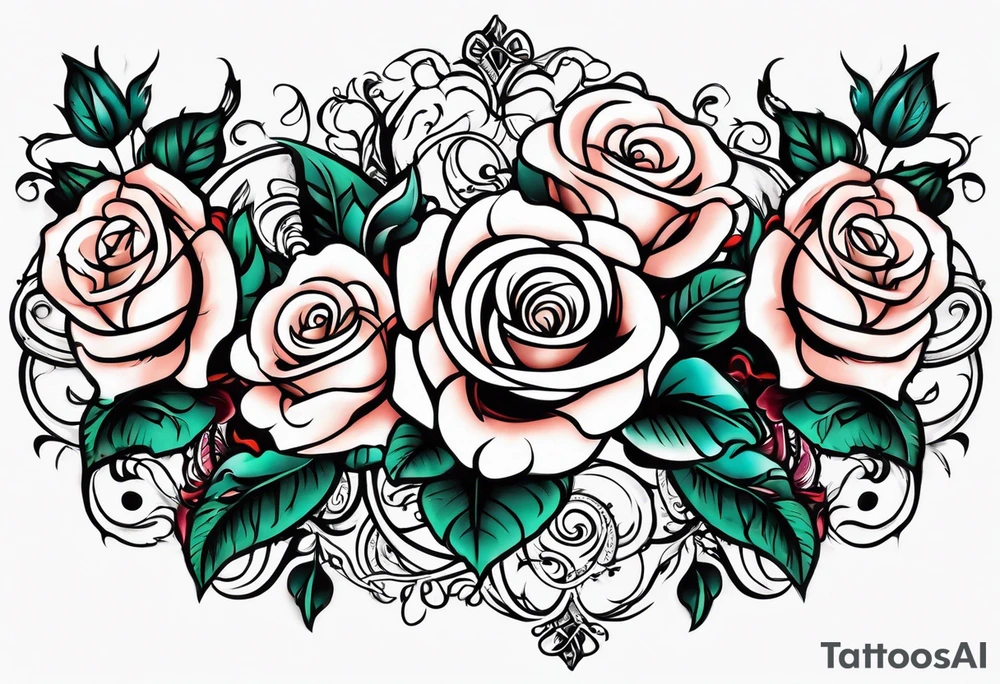 family arm sleeve with roses and infinity vines tattoo idea