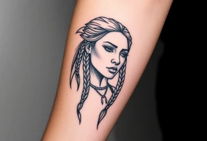 Beautiful Native American woman with braided hair tattoo idea