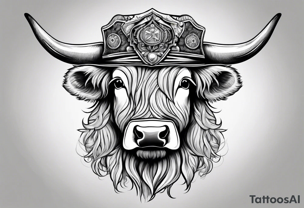 Highland cow in biker helmet tattoo idea