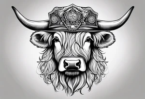 Highland cow in biker helmet tattoo idea