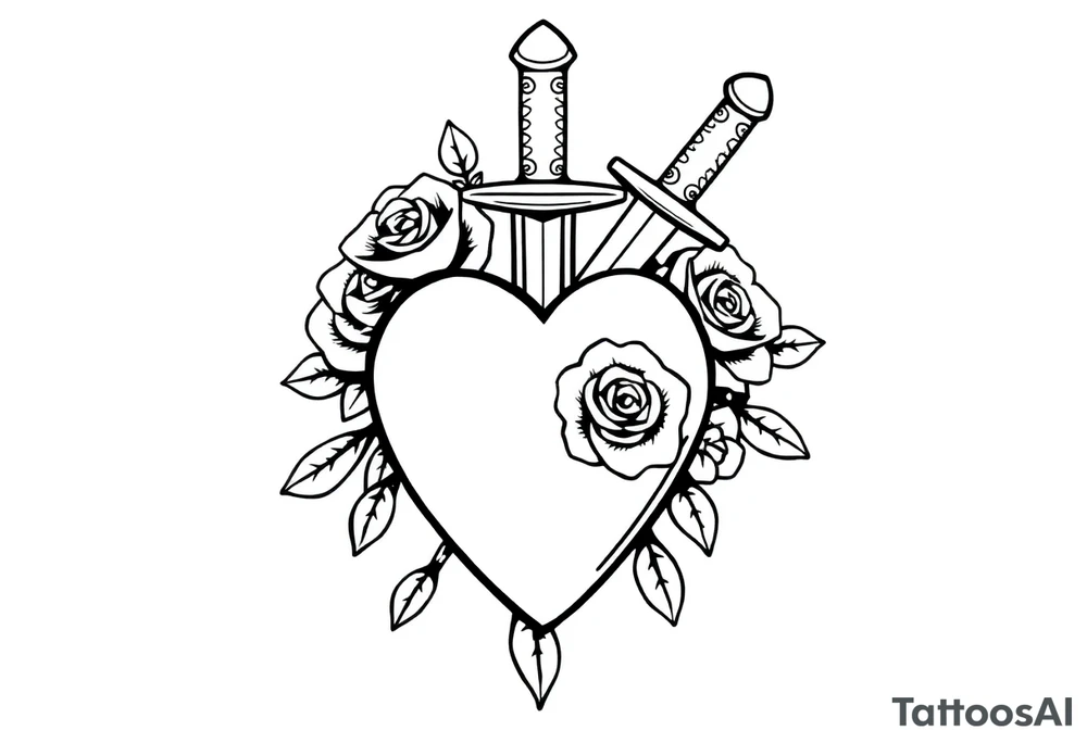 dagger piercing a heart with roses tattoo idea