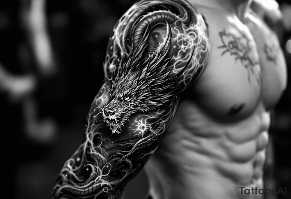 legendary dragon scene with energy aura and power effects tattoo idea