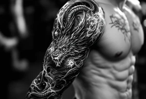 legendary dragon scene with energy aura and power effects tattoo idea
