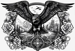 idea of pain for glory in life, discipline and catholic religion. Tattoo on the back. love to animals tattoo idea