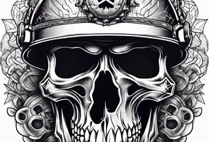 Skull with helmet on and hellfire coming down tattoo idea