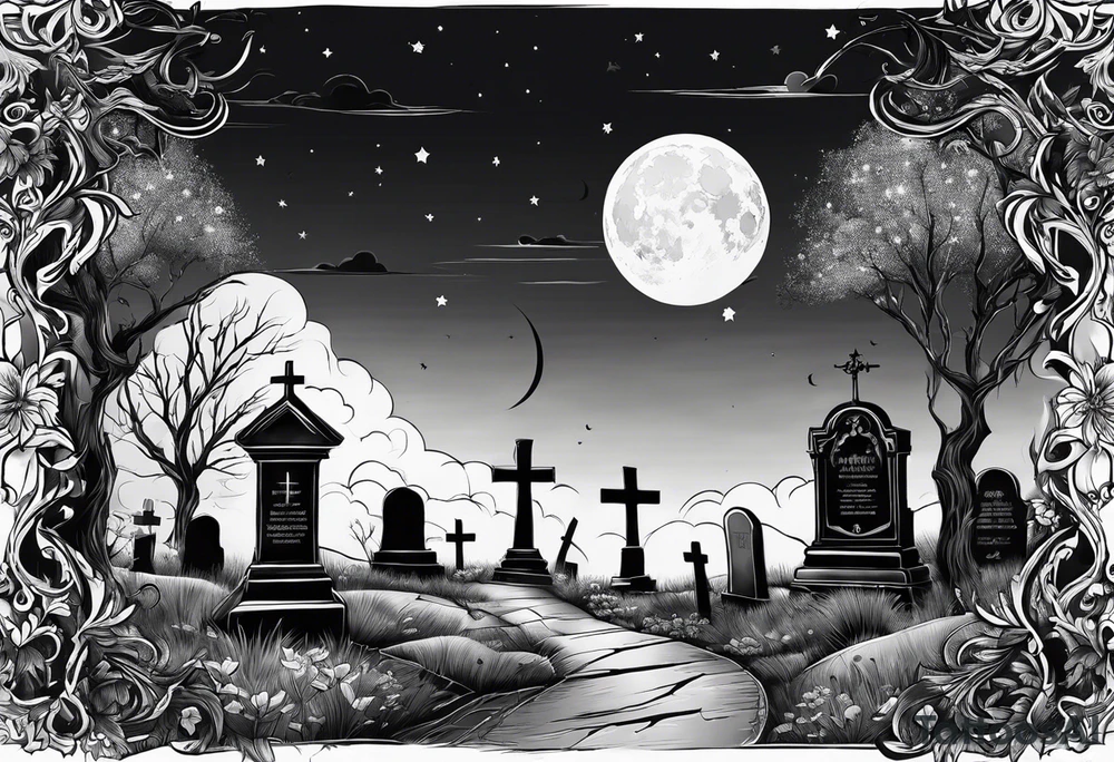 graveyard with moon tattoo idea