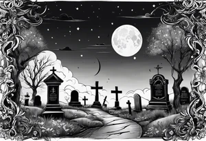 graveyard with moon tattoo idea