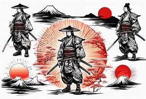 Samurai standing under red sun tattoo idea