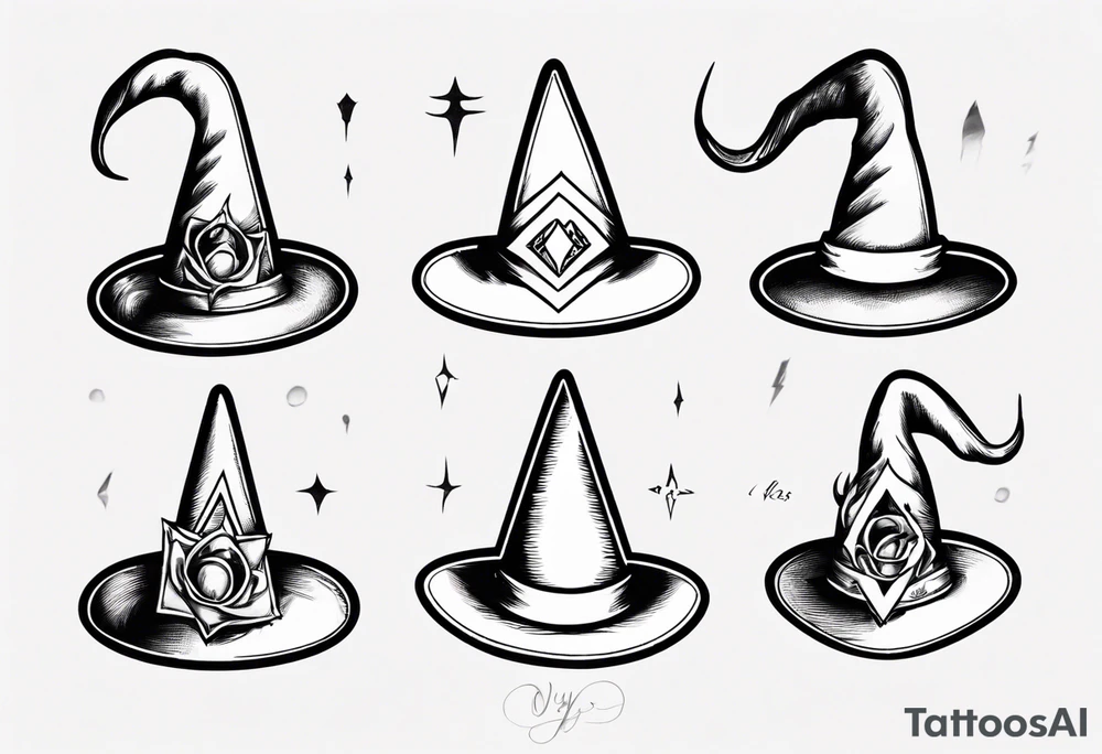 White witch hat with "oh yes" written tattoo idea