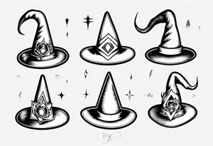 White witch hat with "oh yes" written tattoo idea