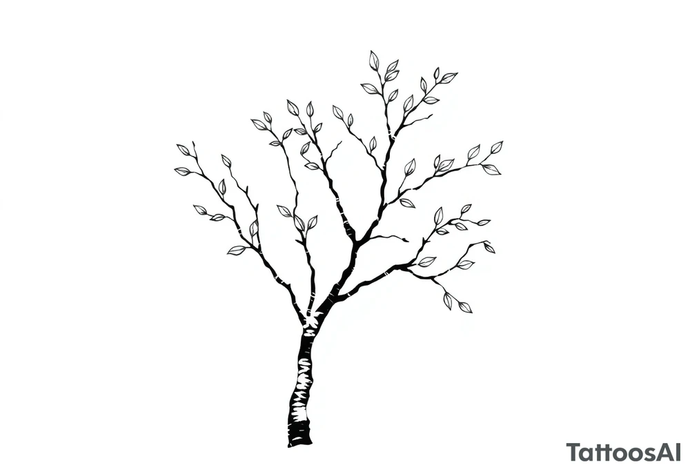 birch tree with leaves tattoo idea