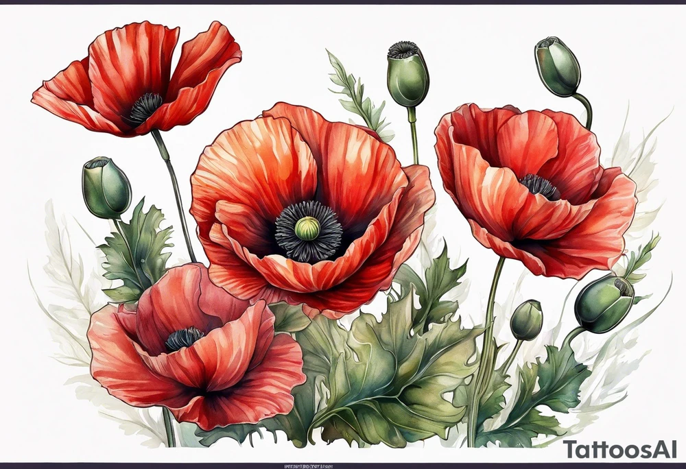 Red poppy flower no outline tattoo idea