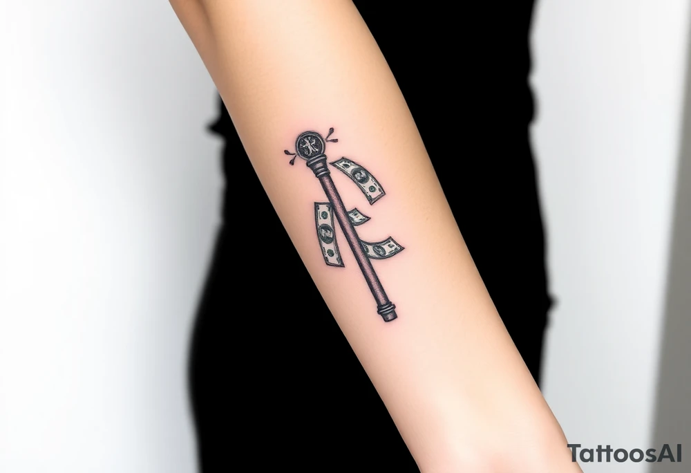 Barber pole  with raining  money tattoo idea