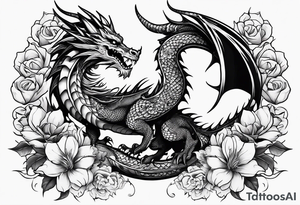 Dragon with flowers from mexican skull tattoo idea