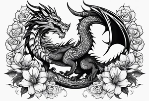 Dragon with flowers from mexican skull tattoo idea