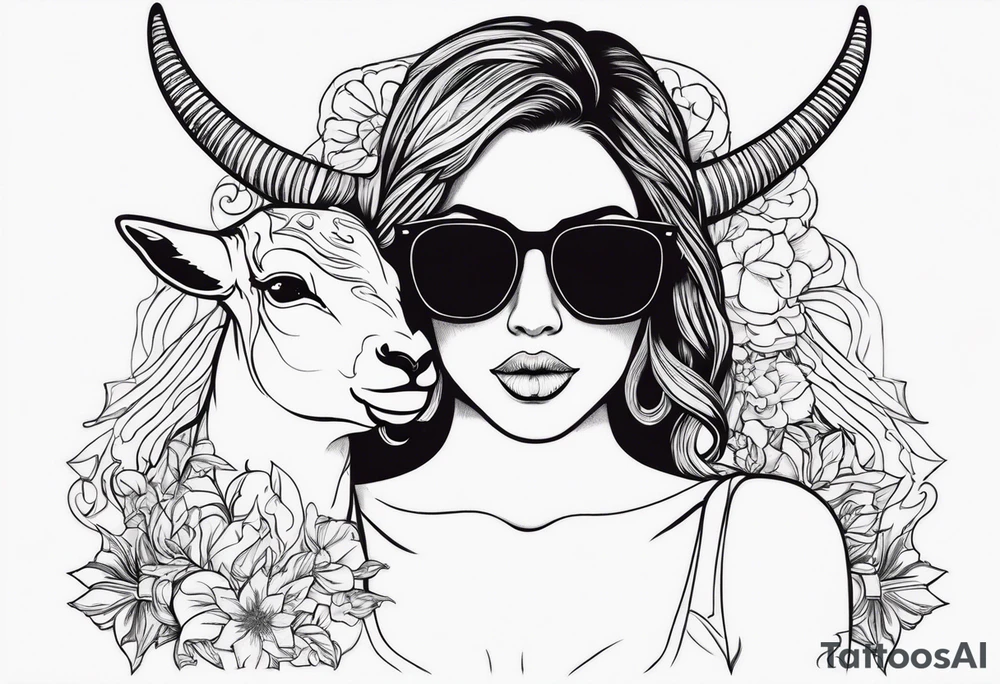 woman with big titts and a capricorn with sunglasses tattoo idea