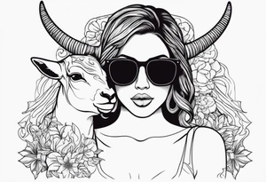 woman with big titts and a capricorn with sunglasses tattoo idea