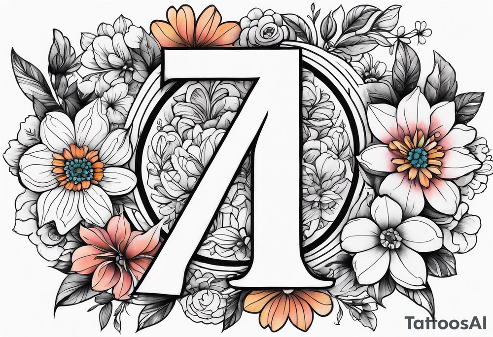 The number seven surrounded by colorful flowers tattoo idea The number seven surrounded by colorful flowers tattoo idea