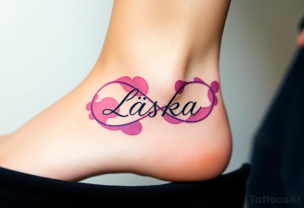 A watercolor infinity design in pastel pink and purple hues, with "Láska" softly blending into the curves, creating a dreamy effect. tattoo idea