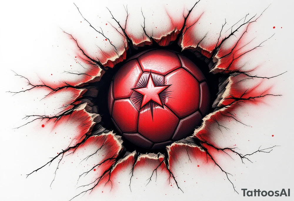 A torn-skin effect showing a red soccer ball beneath, embedded with the Slavia star. tattoo idea