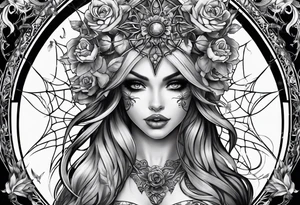 Full sleeve with fairy’s and skulls and spiderwebs tattoo idea