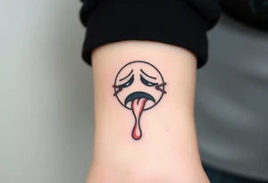 Crying emoji with realistic stitching on its face leaking blood tattoo idea
