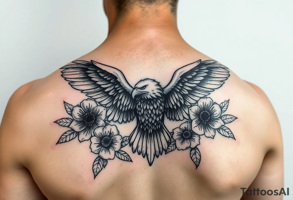 eagle and flowers wings not opened tattoo idea