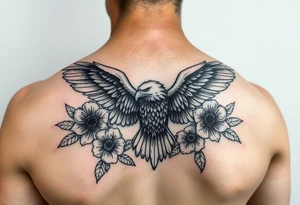 eagle and flowers wings not opened tattoo idea