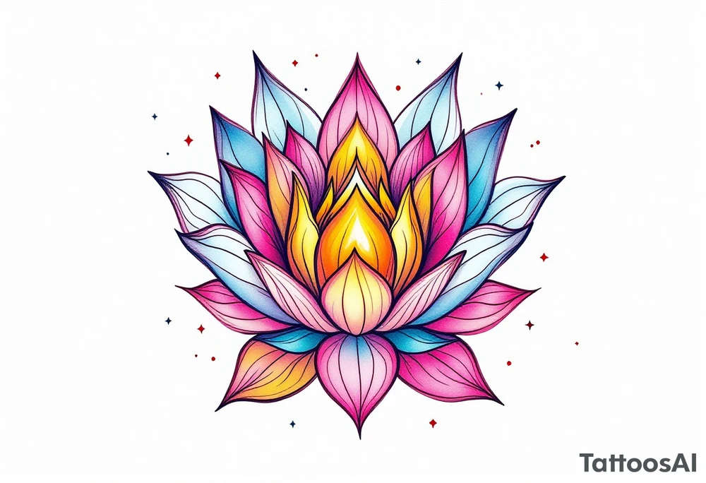 tiny colorful celestial with lotus flower tattoo idea