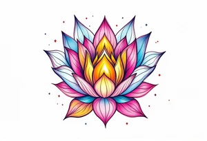 tiny colorful celestial with lotus flower tattoo idea