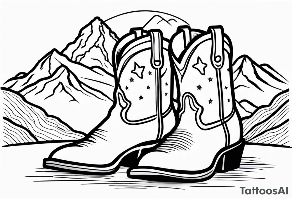 cowboy boot and mountains and a golden retriever tattoo idea