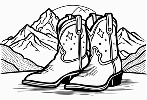 cowboy boot and mountains and a golden retriever tattoo idea