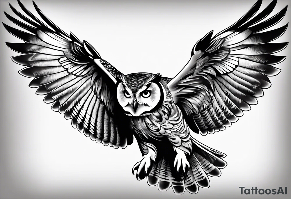 Owl in flight for left of chest, from an angle looking down tattoo idea