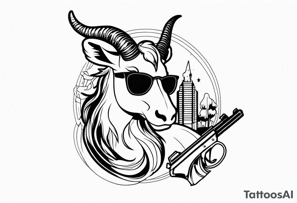 capricorn with sunglasses and gun tattoo idea