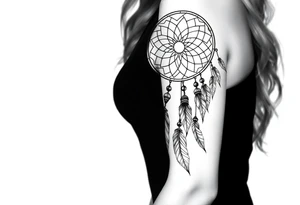 native dreamcatcher with flowing feathers and sacred beads tattoo idea