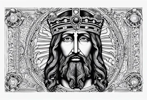 haloed head of a flat stern Byzantine Christ with all-demanding eyes. tattoo idea