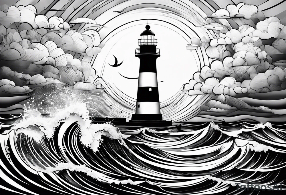 tatou d'un phare maritime dans un bateau a voiles. tattoo idea