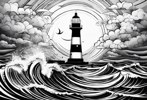 tatou d'un phare maritime dans un bateau a voiles. tattoo idea