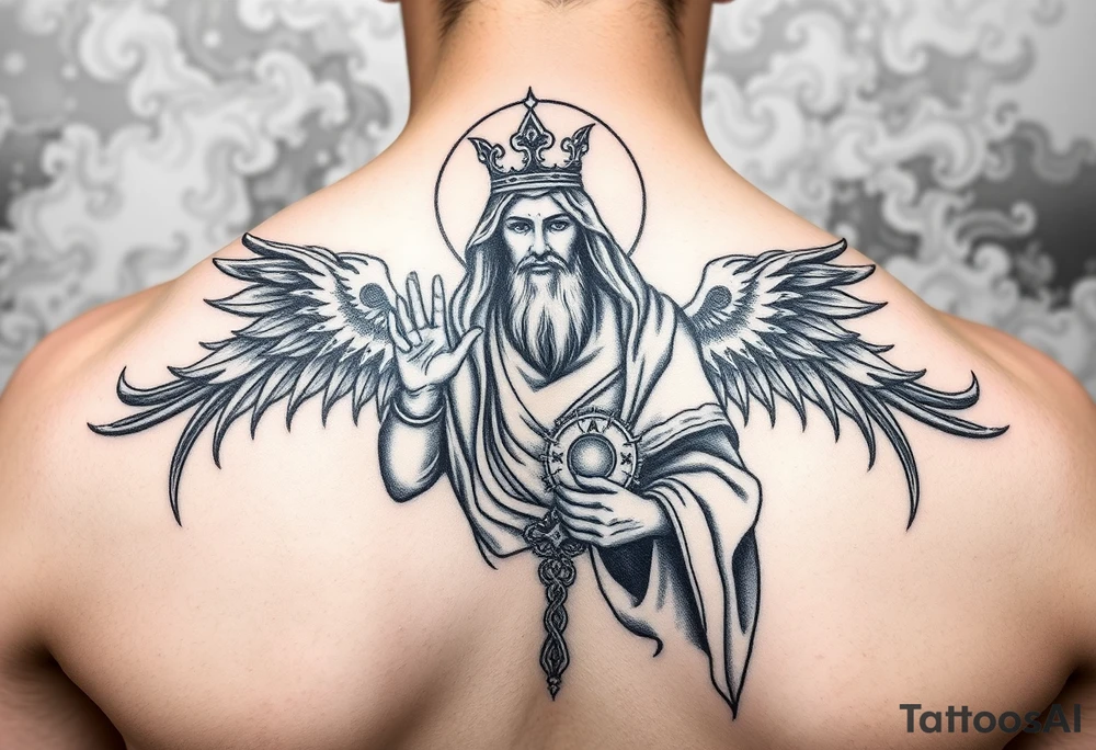Saint judas realistic and smoke background tattoo idea