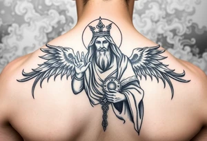Saint judas realistic and smoke background tattoo idea
