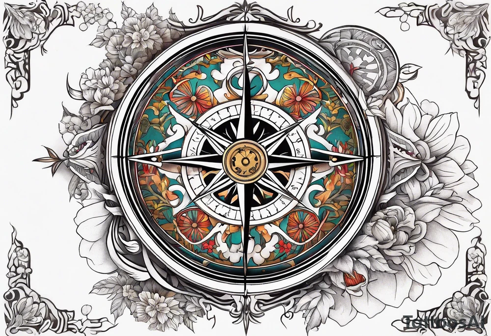 Compass wonderland skeleton white rabbit tattoo idea