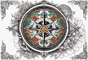 Compass wonderland skeleton white rabbit tattoo idea