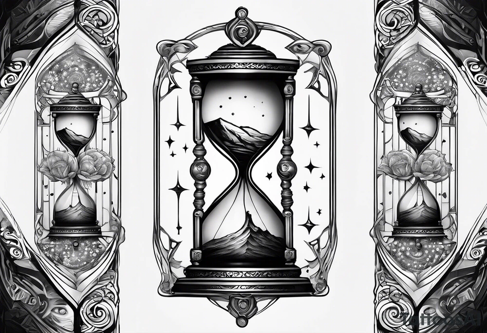 a galaxy inside an hourglass tattoo idea