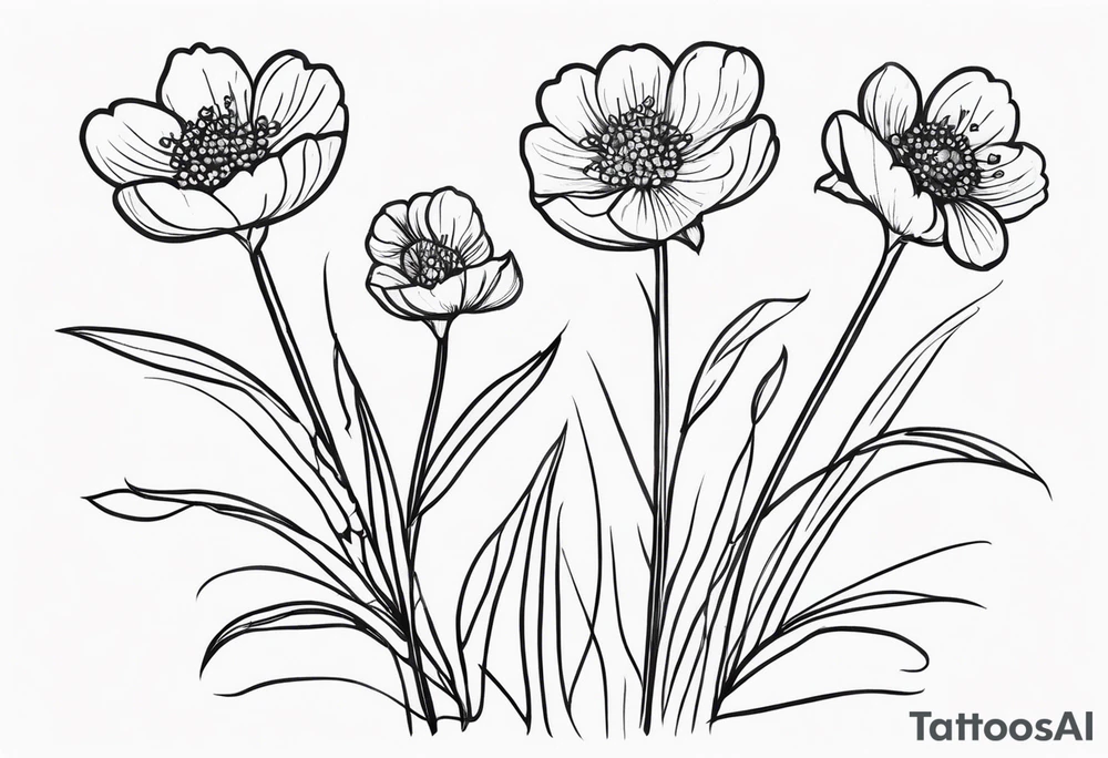 Outlined simple flowers with stem, the cancer sign and date 07/24/17 tattoo idea