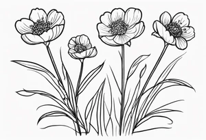 Outlined simple flowers with stem, the cancer sign and date 07/24/17 tattoo idea