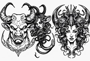 minotaur evil and medusa side by side tattoo idea