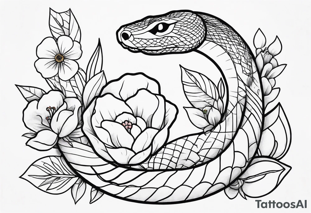 Snake and flowers tattoo idea