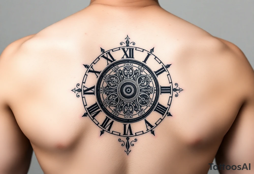 vintage roman numerals within ornate clockwork mechanism tattoo idea
